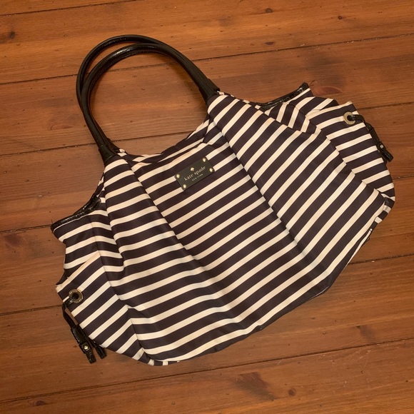 kate spade Handbags - Kate Spade Black/White Striped Nylon Satchel